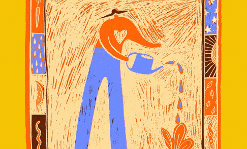 Illustration - Man watering plats